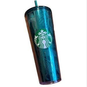 Starbuck tumbler fall 2021 green foil glitter floral venti straw cup NEW holiday